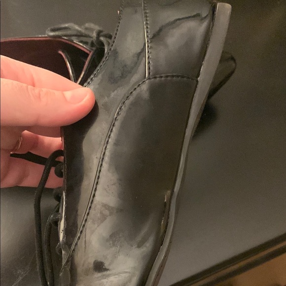 patent faux leather lace up pointed toe oxfords - Picture 6 of 7